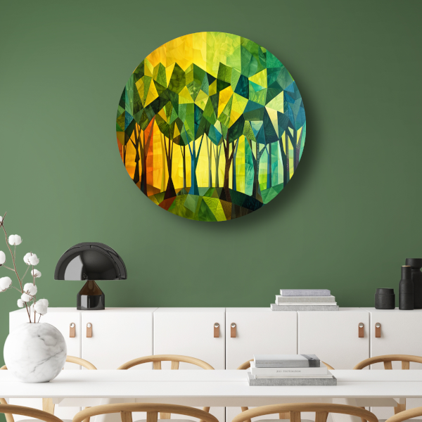 Geometrische Bomen in Levendige Kleuren aluminium muurcirkel