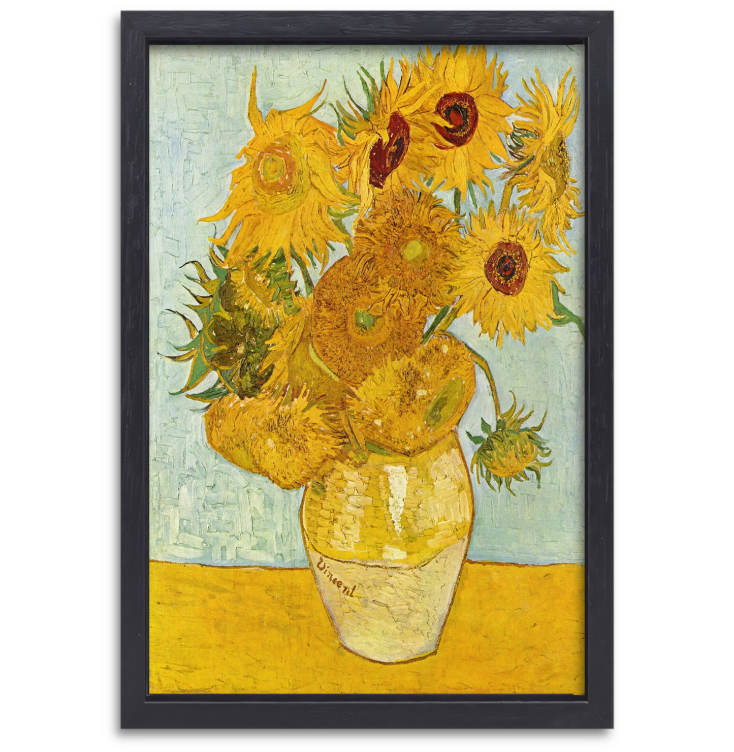 Vaas met twaalf zonnebloemen - Vincent van Gogh canvas met baklijst