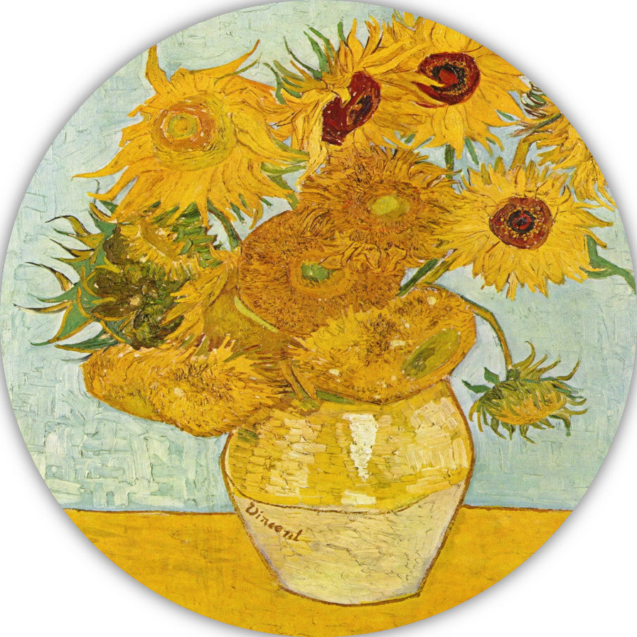 Vaas met twaalf zonnebloemen - Vincent van Gogh aluminium muurcirkel