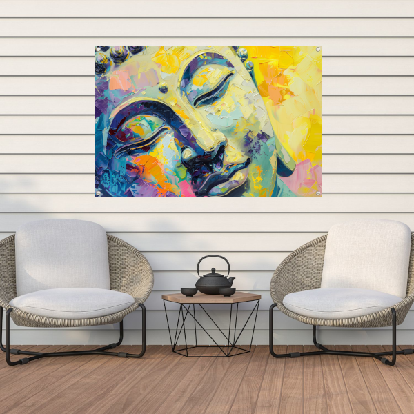 Dynamisch abstract expressionistisch olieverfschilderij in kleur tuinposter
