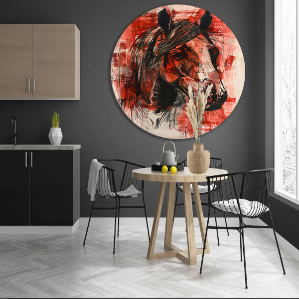 Abstract schilderij van een paard in actie aluminium muurcirkel