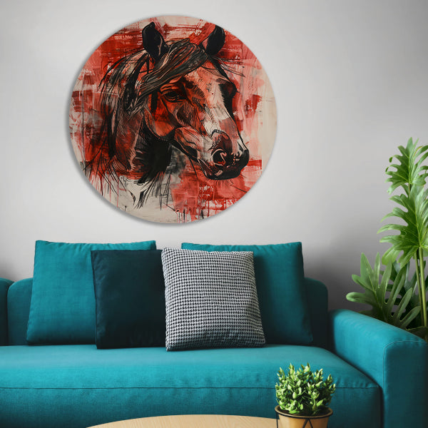 Abstract schilderij van een paard in actie aluminium muurcirkel