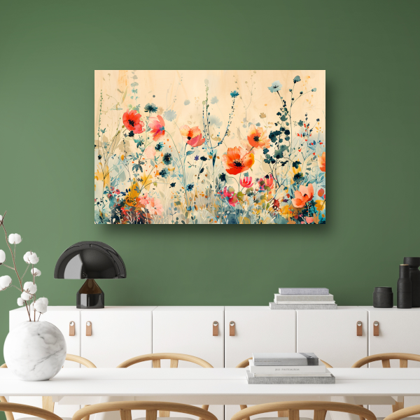 Abstract aquarel schilderij van kleurrijke wilde bloemen canvas