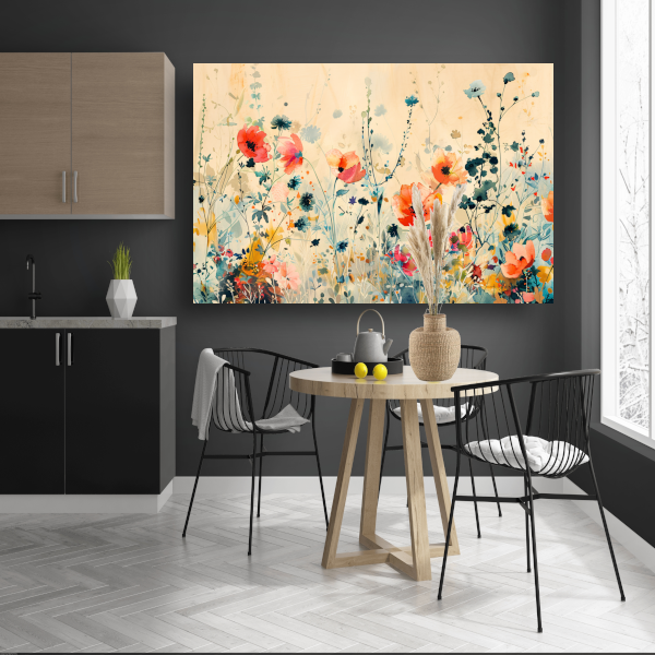 Abstract aquarel schilderij van kleurrijke wilde bloemen canvas