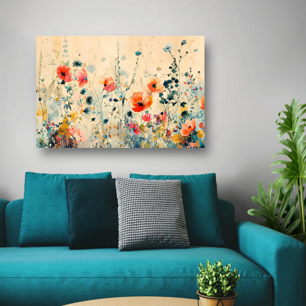 Abstract aquarel schilderij van kleurrijke wilde bloemen canvas