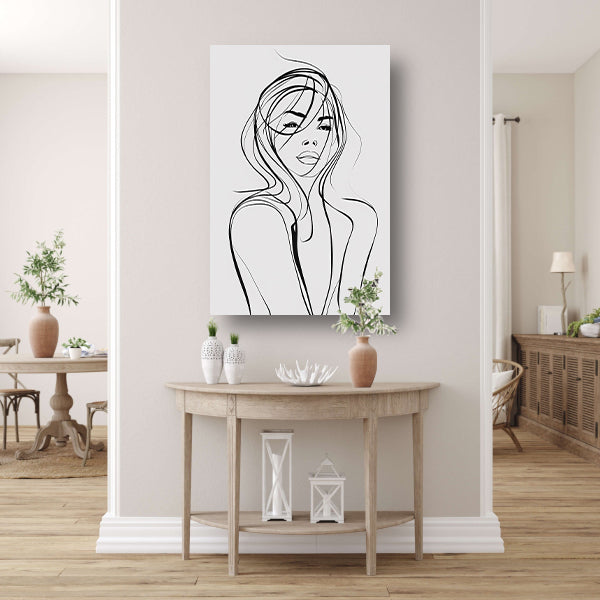 Modern portret in minimalistische lijn canvas