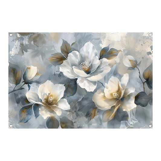 Abstracte Monochrome Bloemen met Gouden Accenten tuinposter