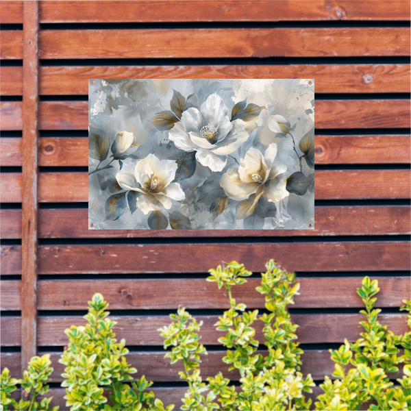 Abstracte Monochrome Bloemen met Gouden Accenten tuinposter