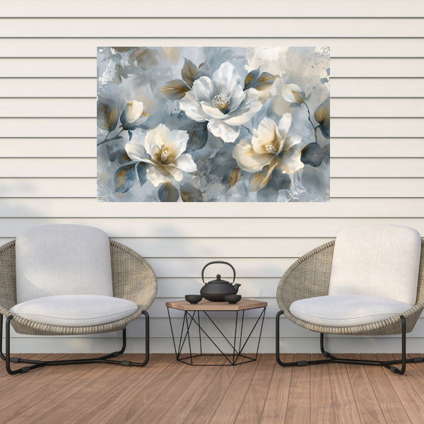 Abstracte Monochrome Bloemen met Gouden Accenten tuinposter
