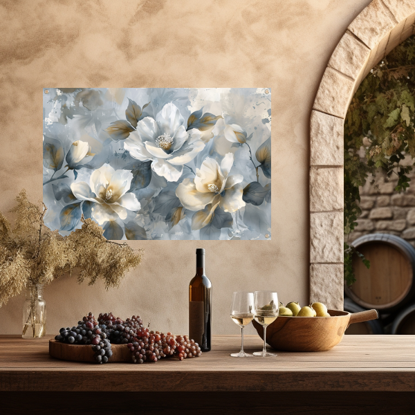 Abstracte Monochrome Bloemen met Gouden Accenten tuinposter