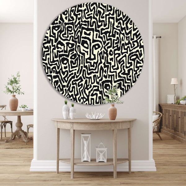 Abstract zwart-wit kunstwerk met gezichten aluminium muurcirkel