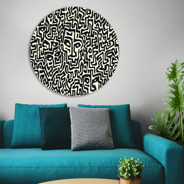 Abstract zwart-wit kunstwerk met gezichten aluminium muurcirkel