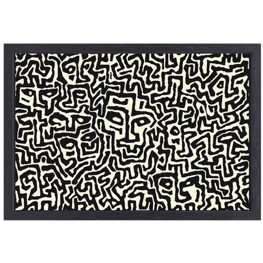 Abstract zwart-wit kunstwerk met gezichten canvas met baklijst