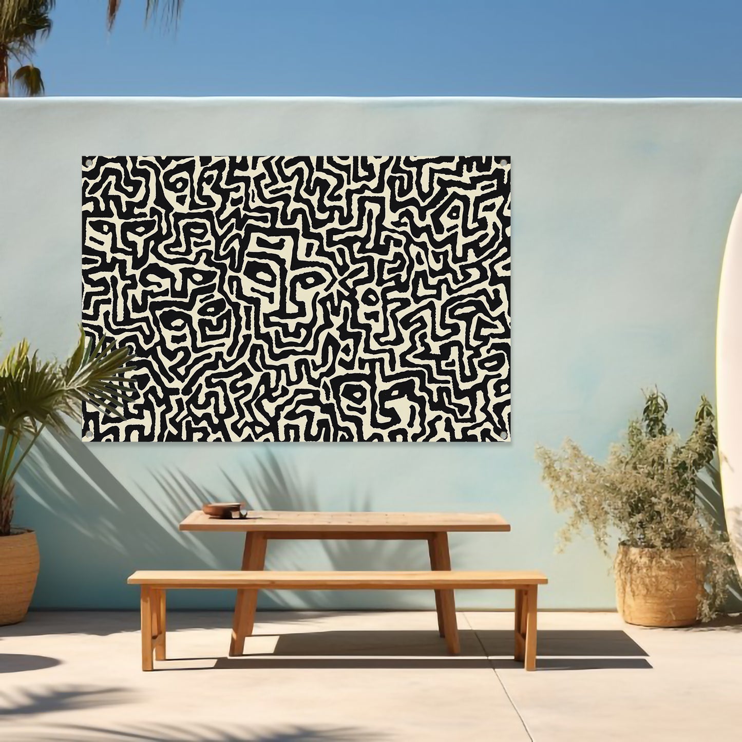 Abstract zwart-wit kunstwerk met gezichten tuinposter