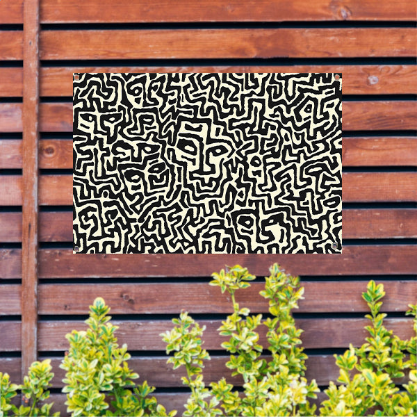 Abstract zwart-wit kunstwerk met gezichten tuinposter