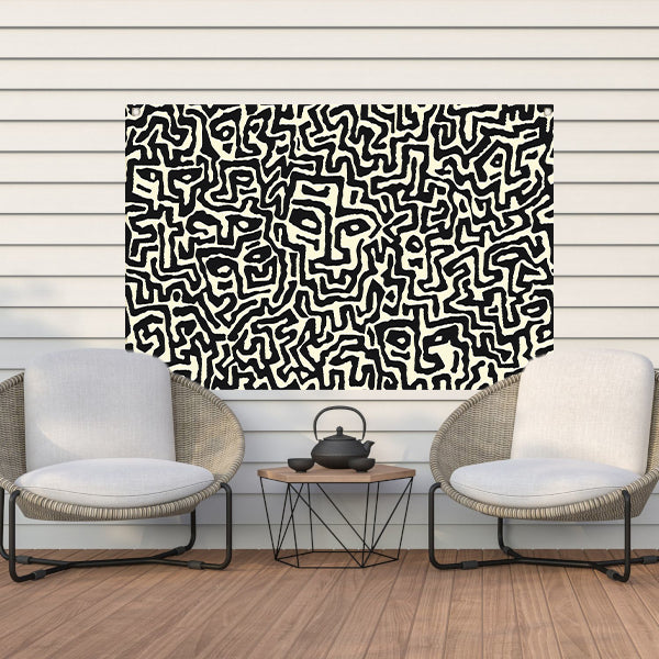 Abstract zwart-wit kunstwerk met gezichten tuinposter