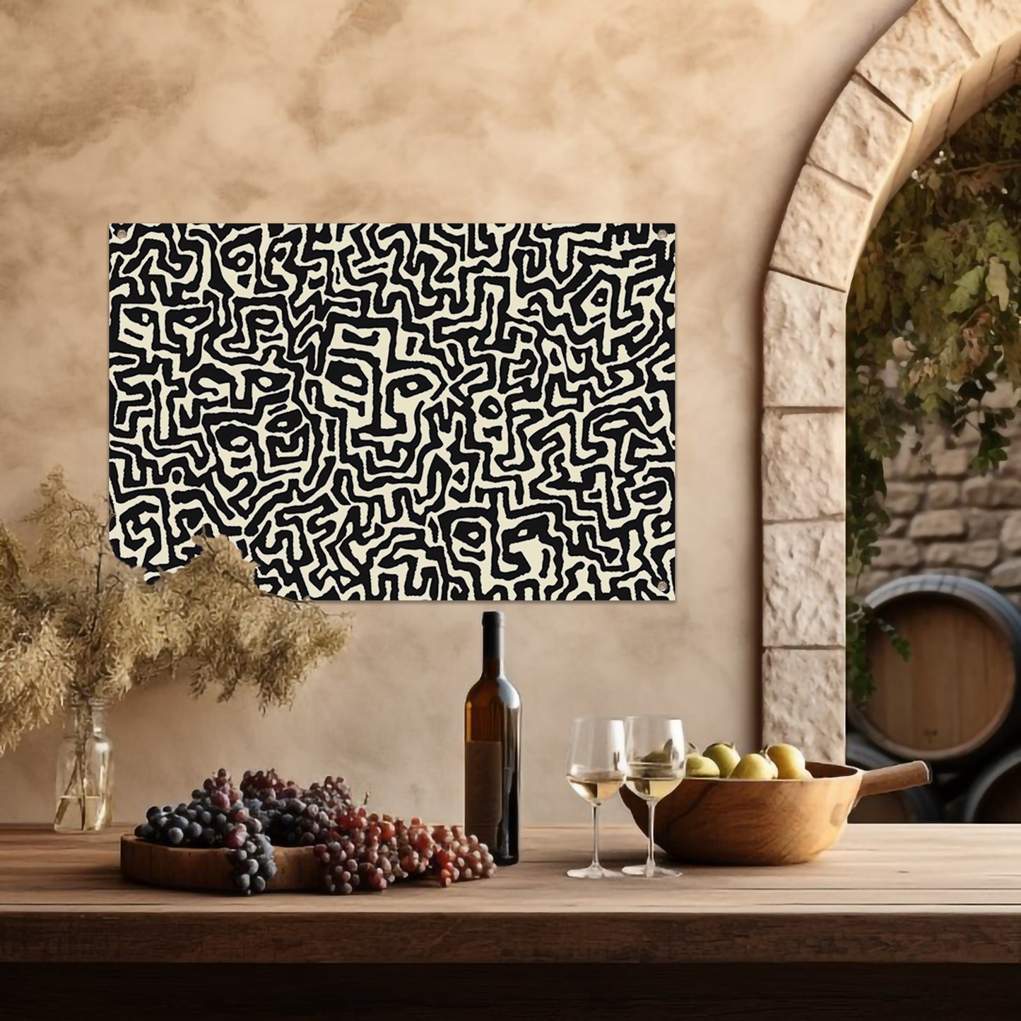 Abstract zwart-wit kunstwerk met gezichten tuinposter