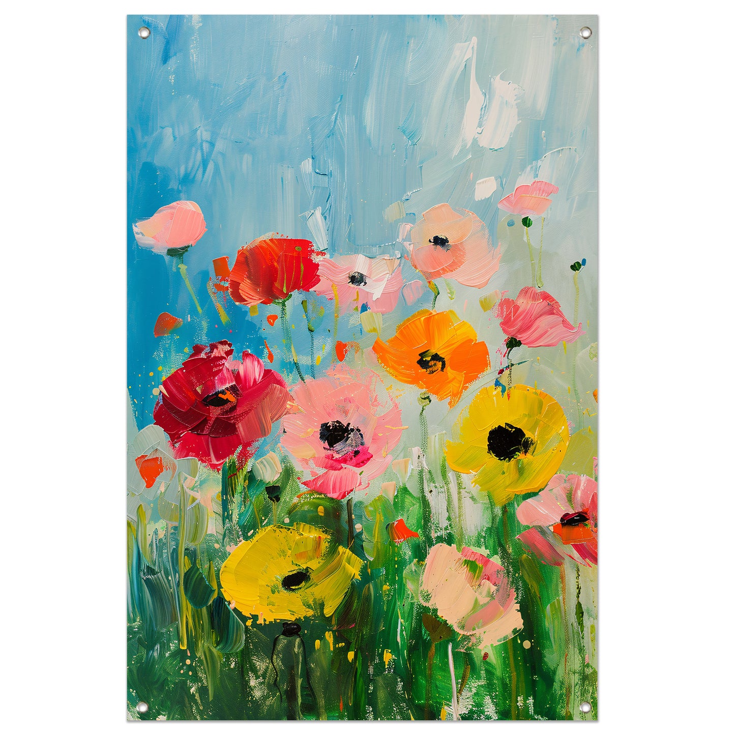 Abstracte kleurrijke bloemen in een veld tuinposter