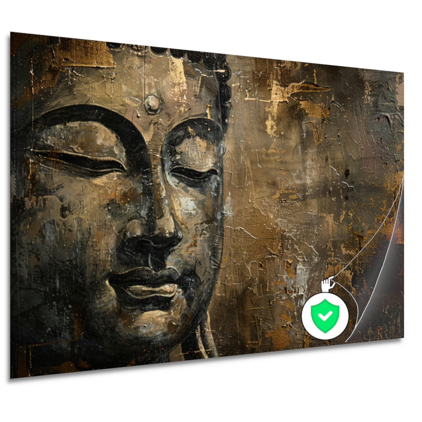 Boeddha portret met gouden en zwarte abstracte achtergrond poster