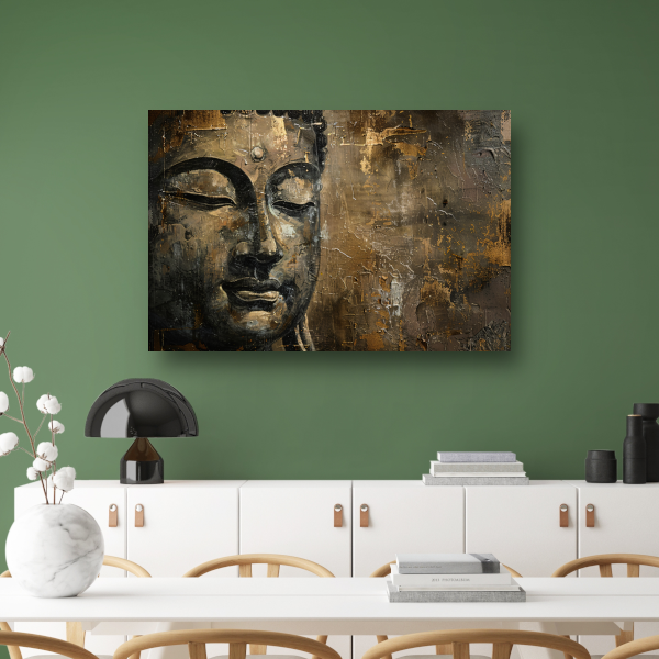 Boeddha portret met gouden en zwarte abstracte achtergrond poster