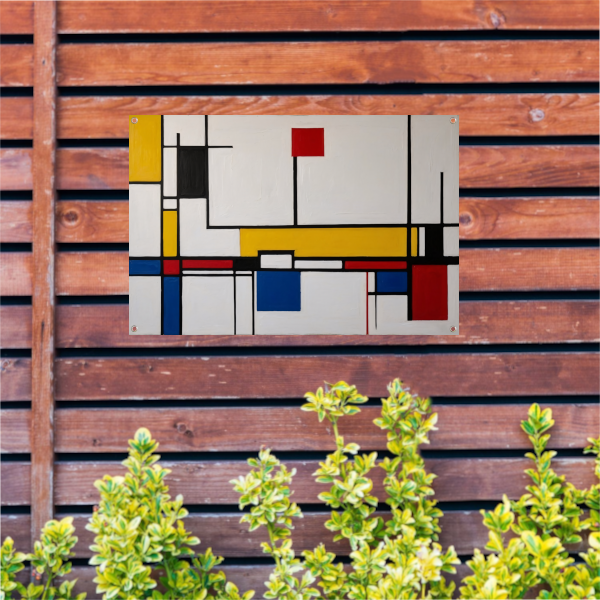 Balans van kleur en vorm in abstractie tuinposter