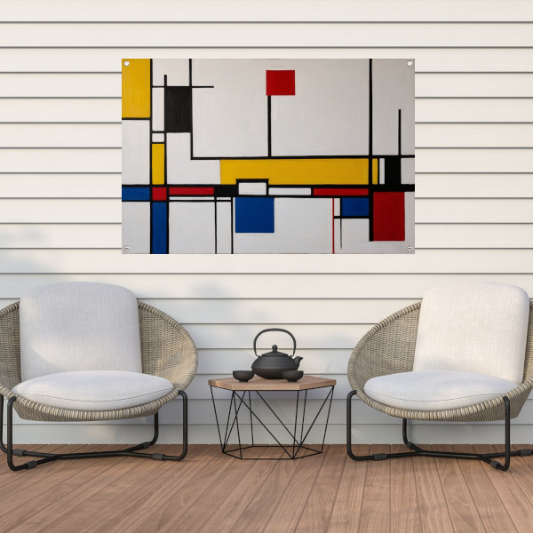 Balans van kleur en vorm in abstractie tuinposter