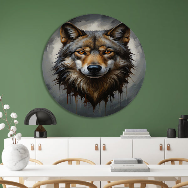 De Majestueuze Blik van een Wolf aluminium muurcirkel