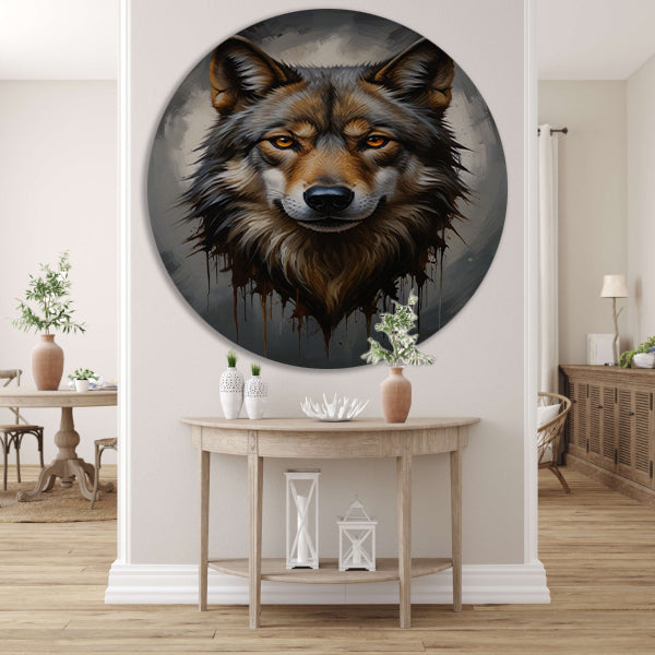 De Majestueuze Blik van een Wolf aluminium muurcirkel