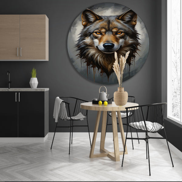 De Majestueuze Blik van een Wolf aluminium muurcirkel