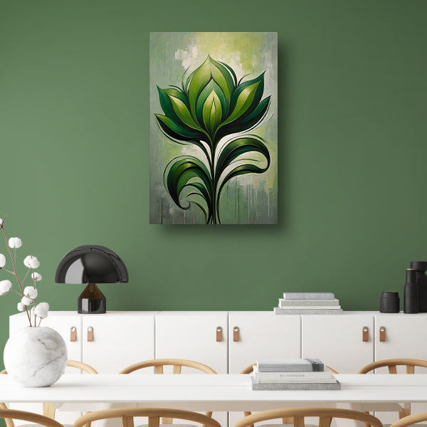 Abstracte Bloeiende Groene Bloem op Canvas canvas