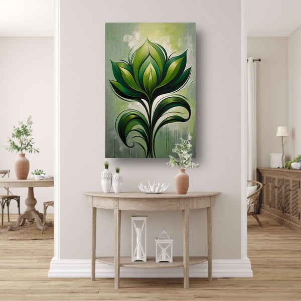Abstracte Bloeiende Groene Bloem op Canvas canvas