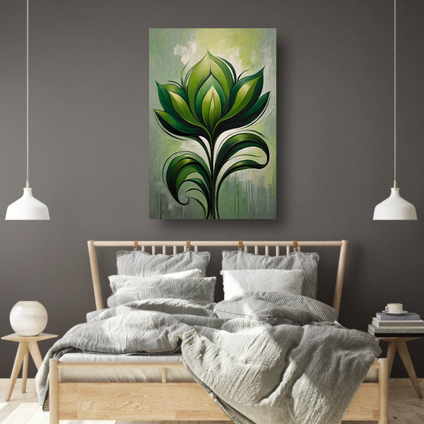 Abstracte Bloeiende Groene Bloem op Canvas canvas