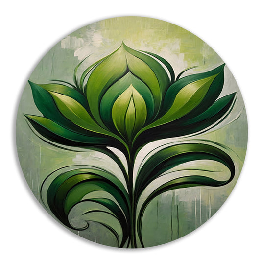 Abstracte Bloeiende Groene Bloem aluminium muurcirkel