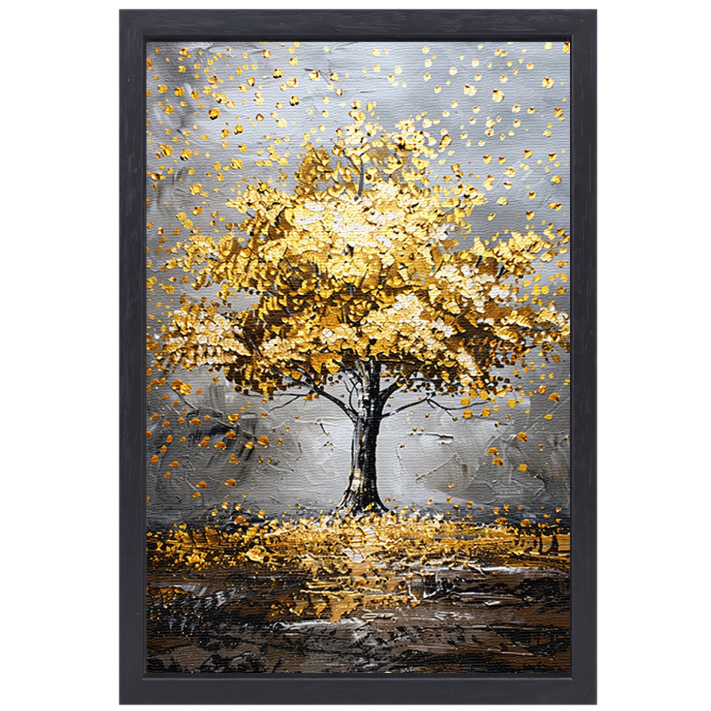 Majestueuze gouden boom in abstract landschap canvas met baklijst