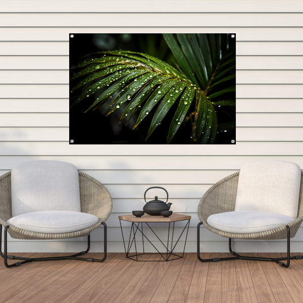 Blad met waterdruppels in close-up tuinposter