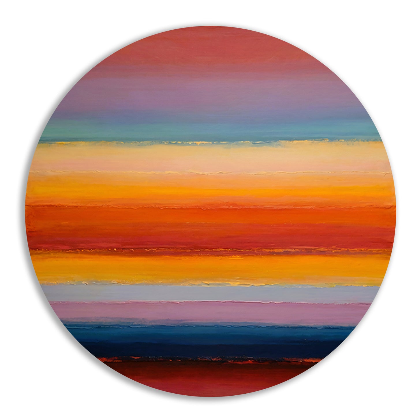 Abstracte horizon in warme zonsondergangstinten aluminium muurcirkel