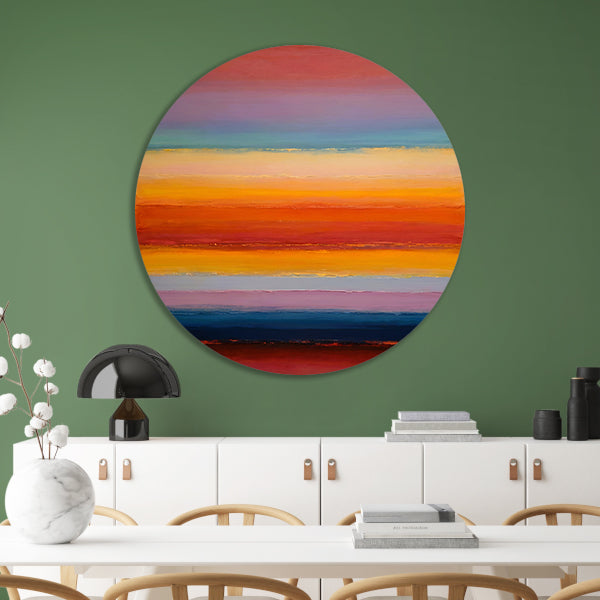 Abstracte horizon in warme zonsondergangstinten aluminium muurcirkel