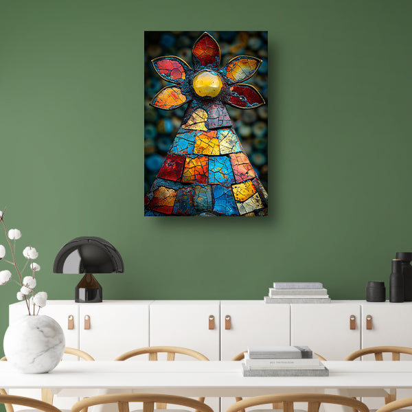 Kleurrijk Mozaïek Kunstwerk Bloem canvas met baklijst