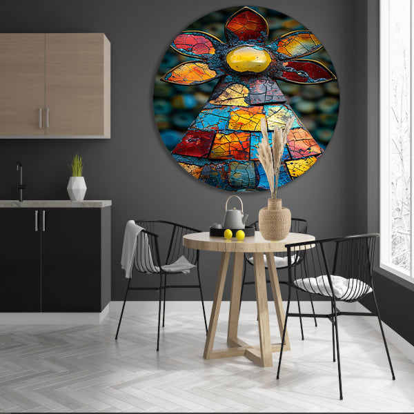 Kleurrijk Mozaïek Kunstwerk Bloem aluminium muurcirkel