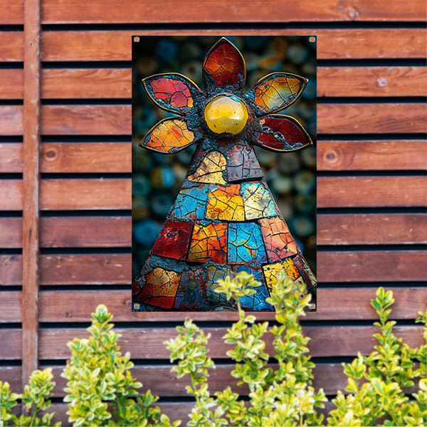 Kleurrijk Mozaïek Kunstwerk Bloem tuinposter