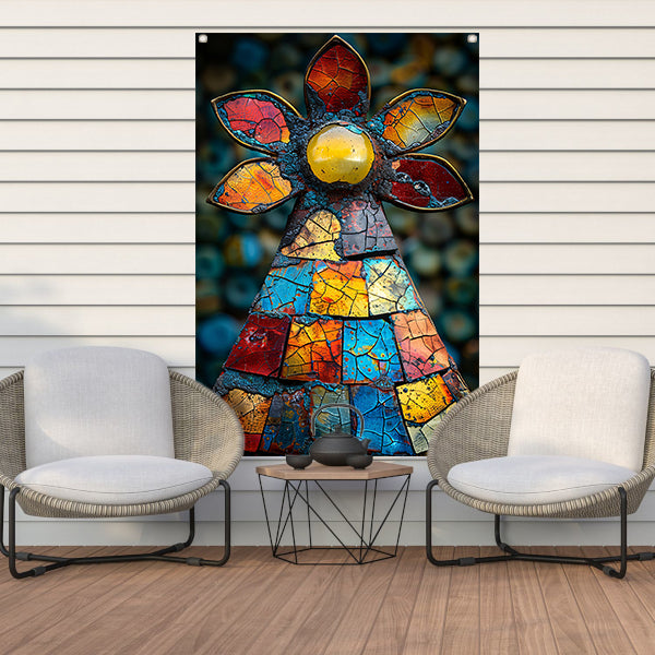 Kleurrijk Mozaïek Kunstwerk Bloem tuinposter
