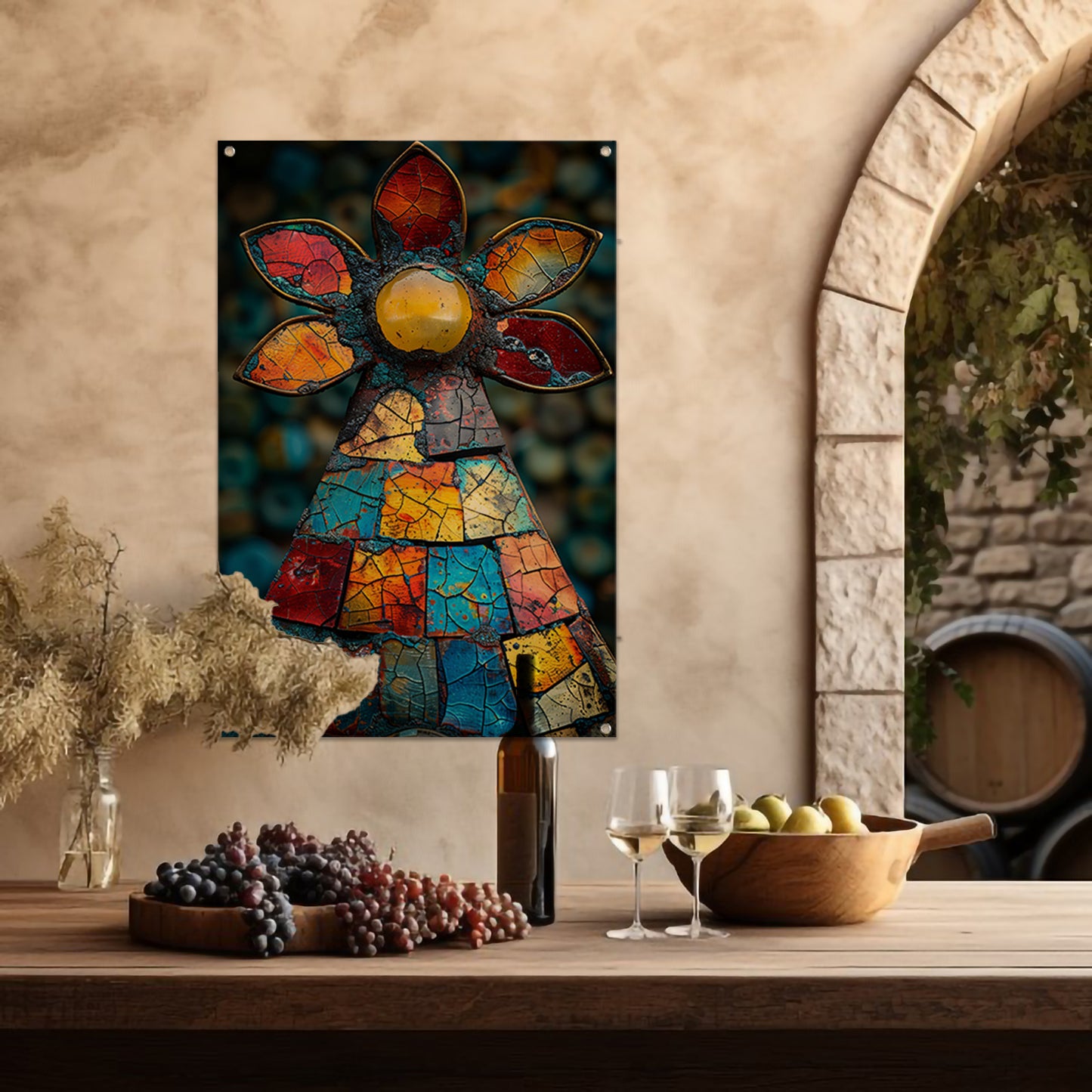 Kleurrijk Mozaïek Kunstwerk Bloem tuinposter