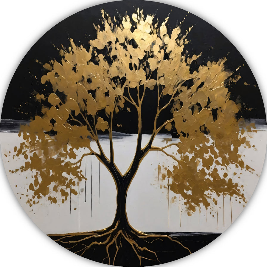 Gouden boom tegen nachtelijke hemel aluminium muurcirkel