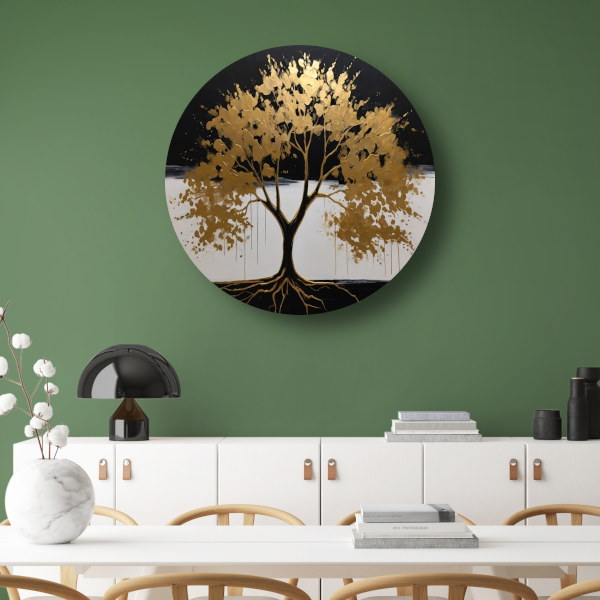 Gouden boom tegen nachtelijke hemel aluminium muurcirkel