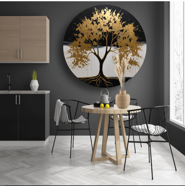 Gouden boom tegen nachtelijke hemel aluminium muurcirkel