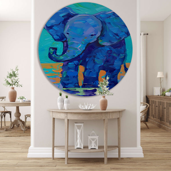 Kleurrijk abstract schilderij van een olifant forex muurcirkel