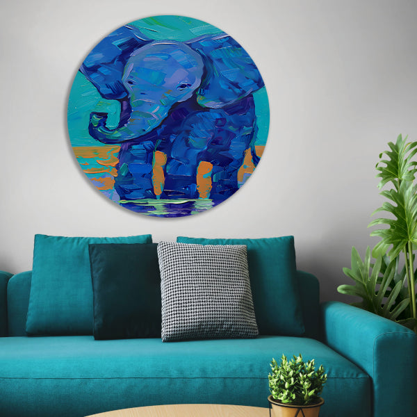 Kleurrijk abstract schilderij van een olifant forex muurcirkel