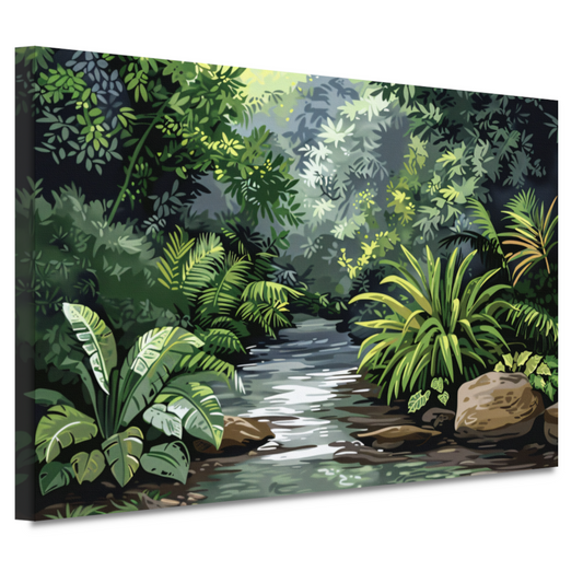 Impressionistische rivier in jungle canvas