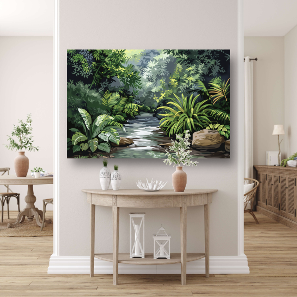 Impressionistische rivier in jungle poster