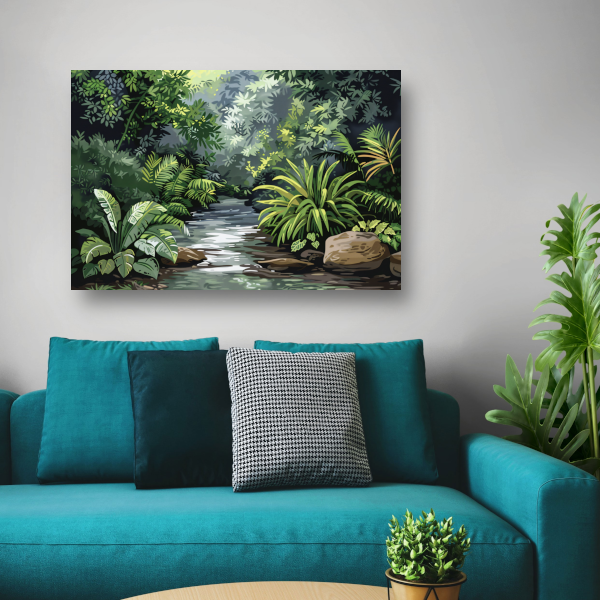 Impressionistische rivier in jungle poster